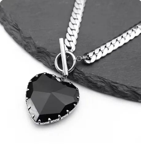 Silver Glass Heart Chain