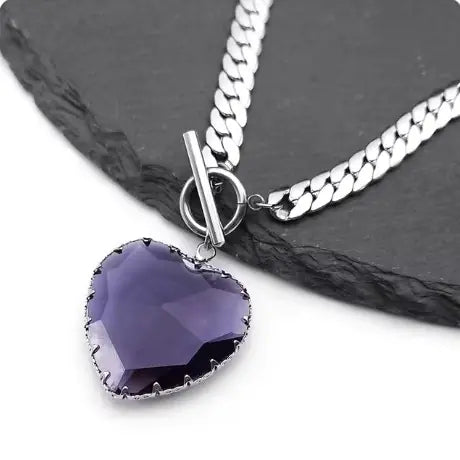 Silver Glass Heart Chain