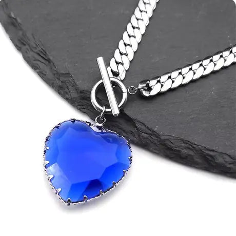 Silver Glass Heart Chain